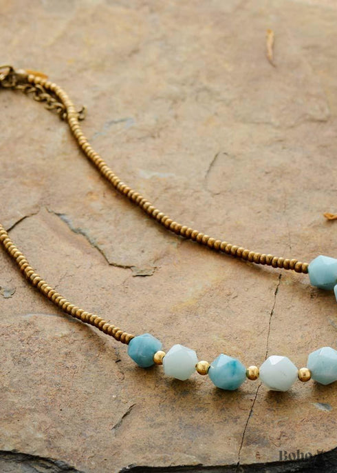 Boho Necklace, Choker Necklace, Amazonite, Natural Stone Beads
